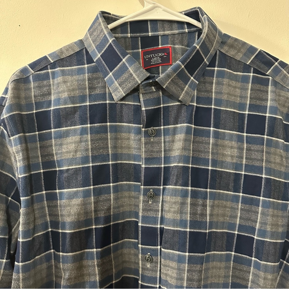 UNTUCKit Sonoran WF Button Up Long Sleeve Shirt Mens Sz Large Blue Plaid Flannel - Picture 2 of 7